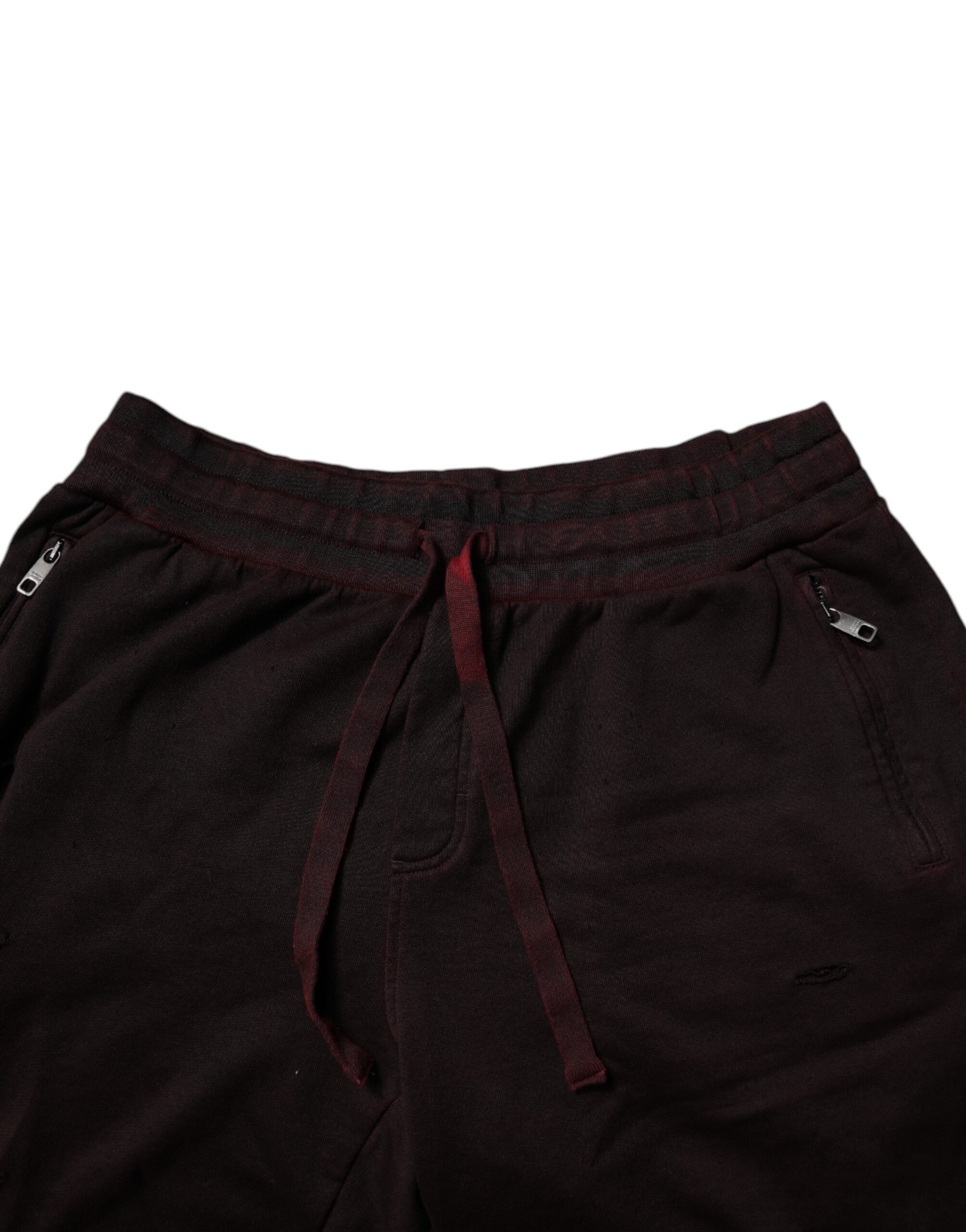 Dark red cotton bermuda shorts with drawstring waist and side pockets