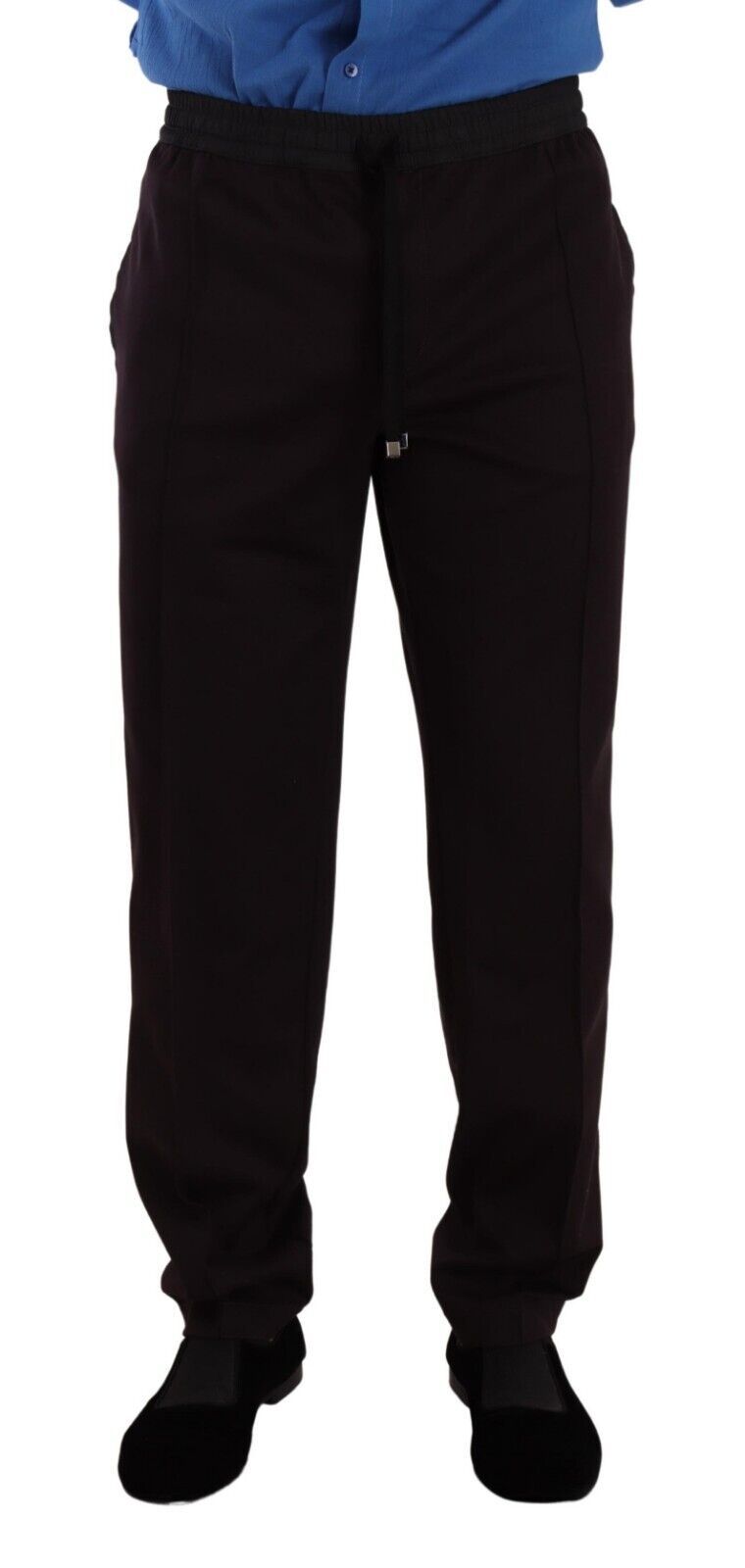 Pair of black dress pants with a blue shirt