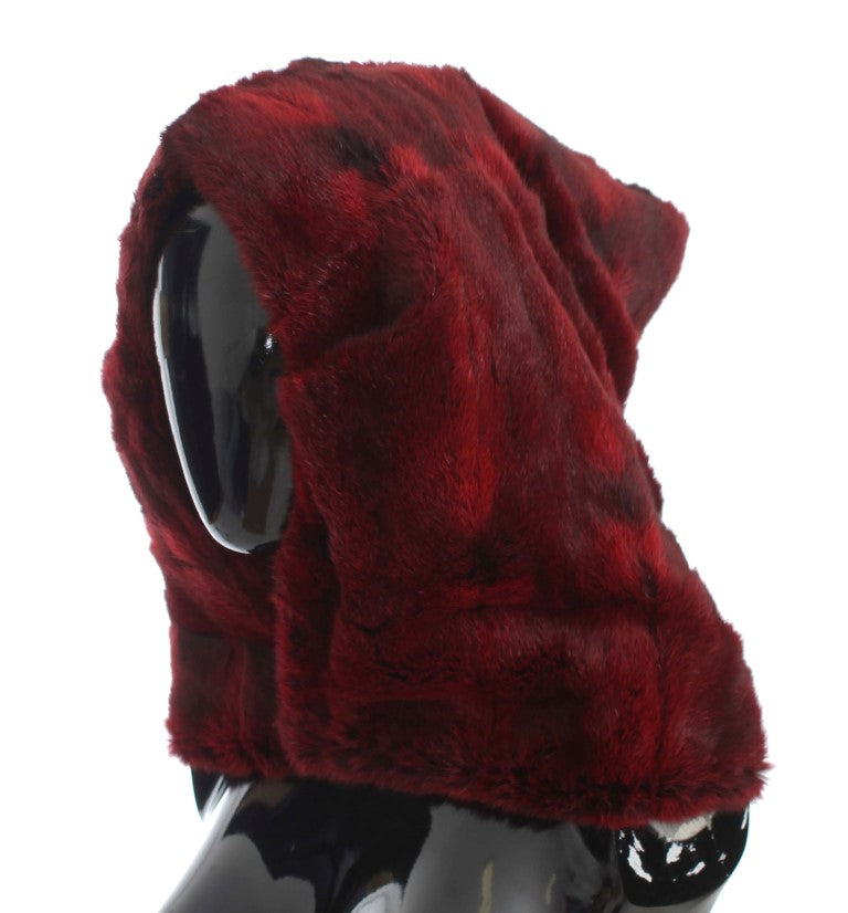 Furry red hooded headwear