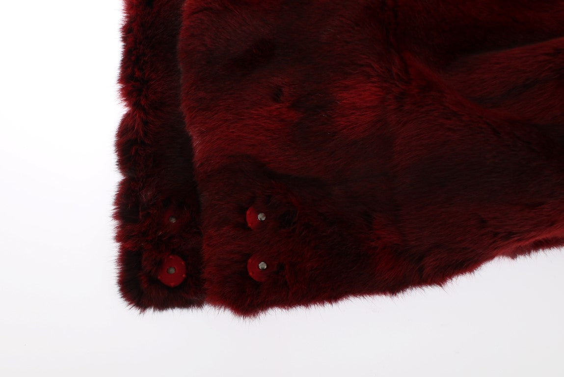 Fur coat with buttons and red accents