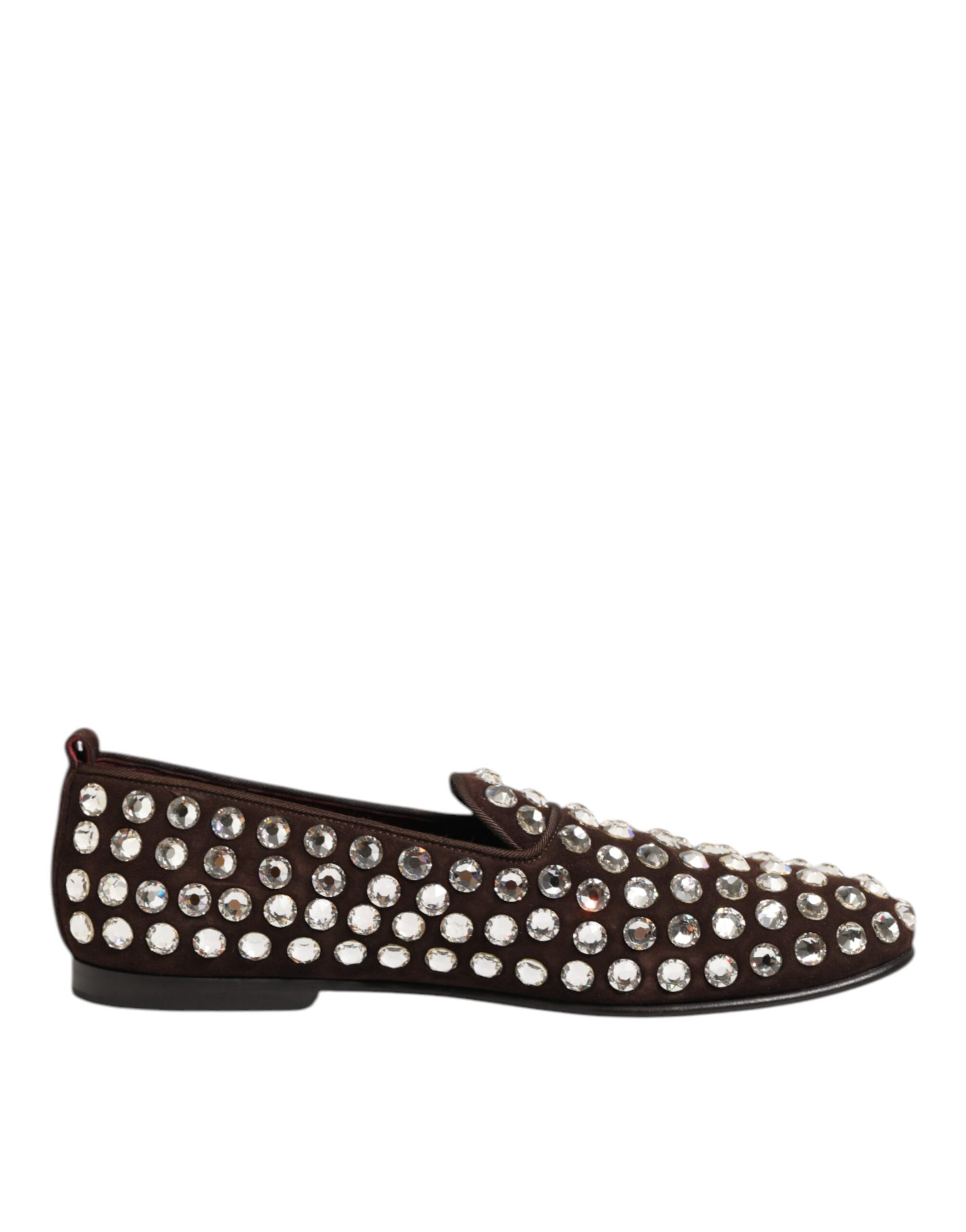 Brown suede loafer with crystal embellishments