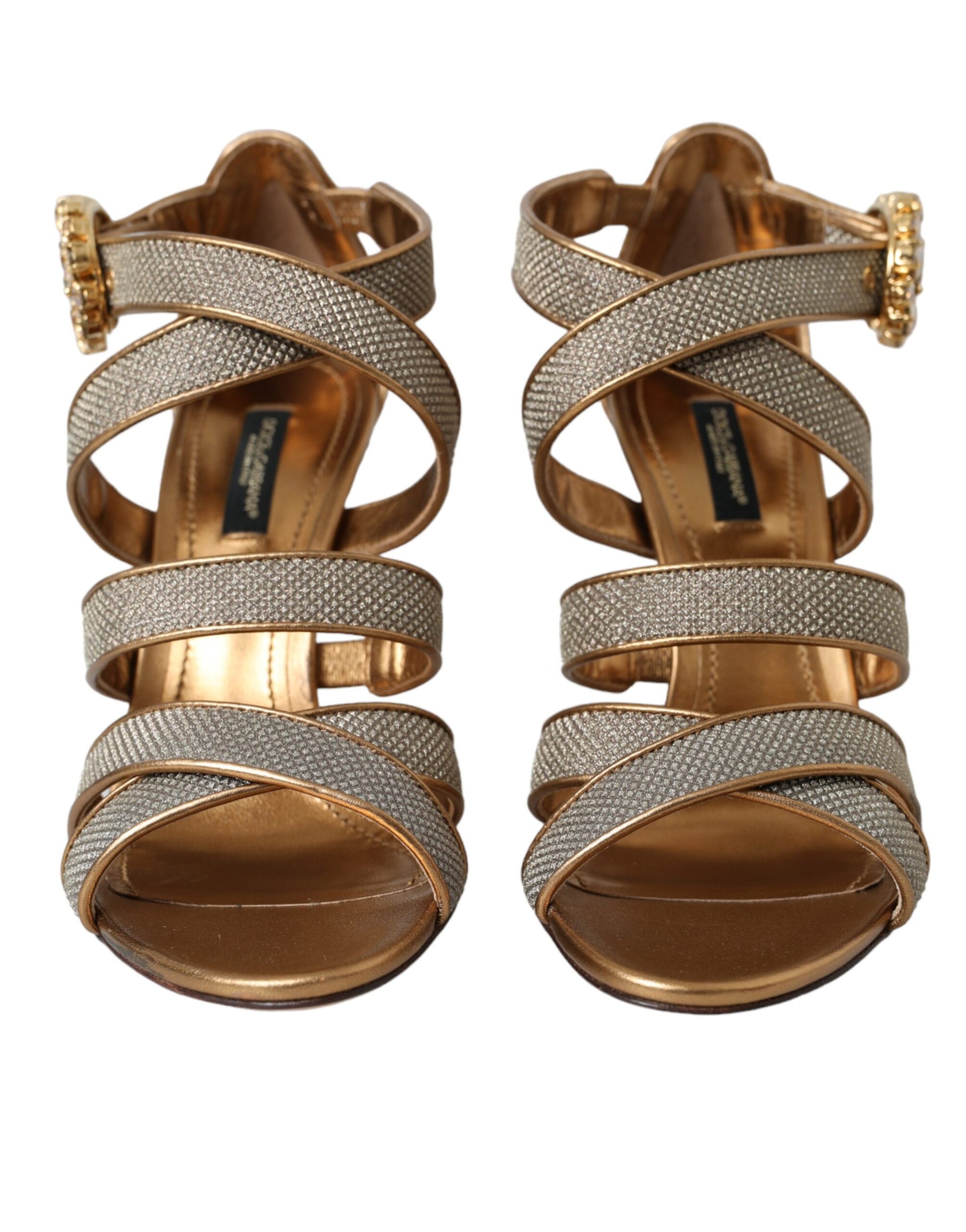 Gold strappy heels with embellishments