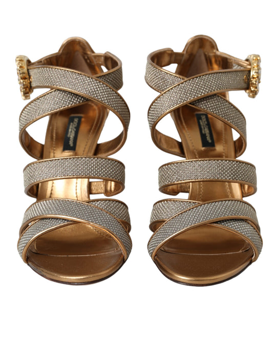 Gold strappy heels with embellishments