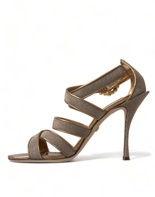 Gold strappy high heel shoe with embellishments