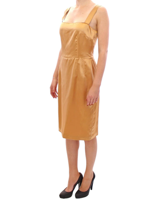 Woman wearing a gold dress