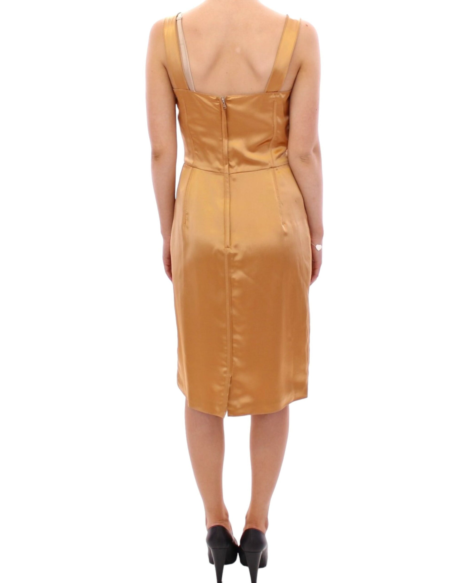 Woman wearing a gold dress