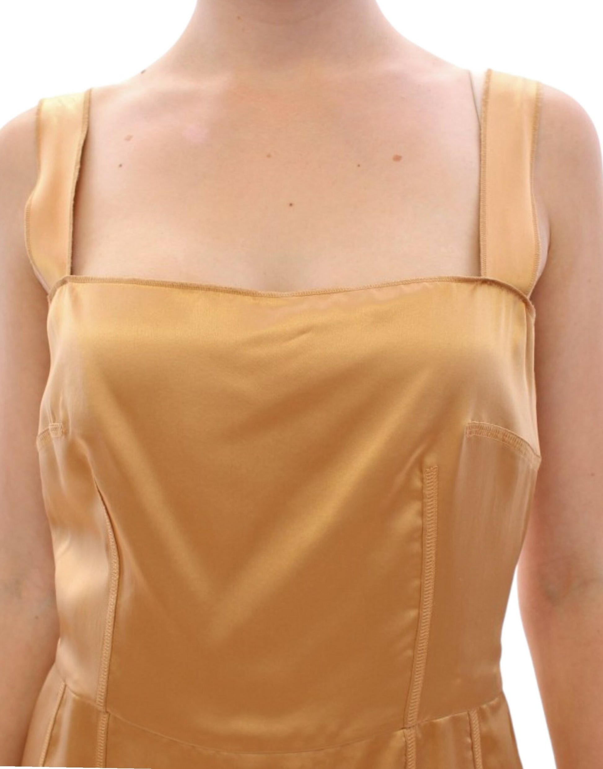 Gold satin dress with spaghetti straps