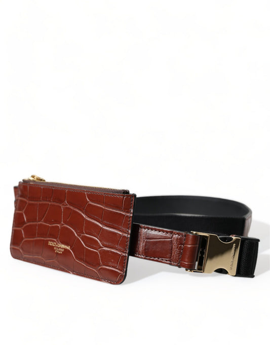 Red crocodile skin wallet with gold buckle