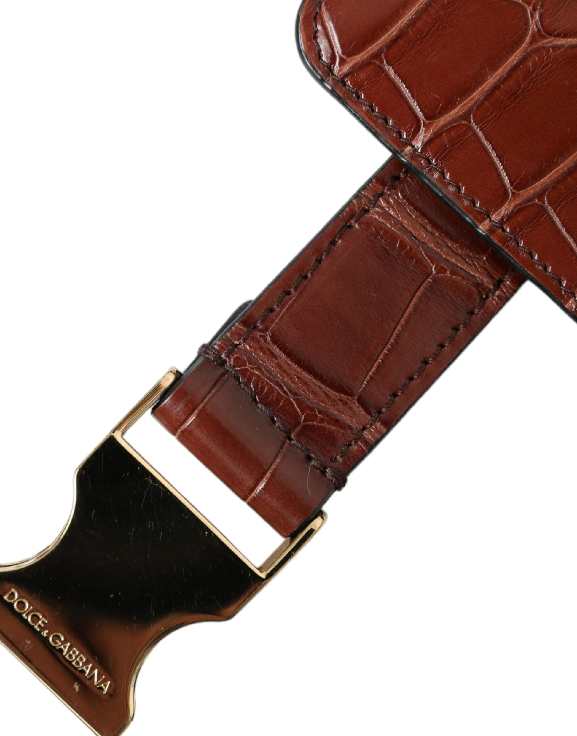 Brown leather belt with gold buckle