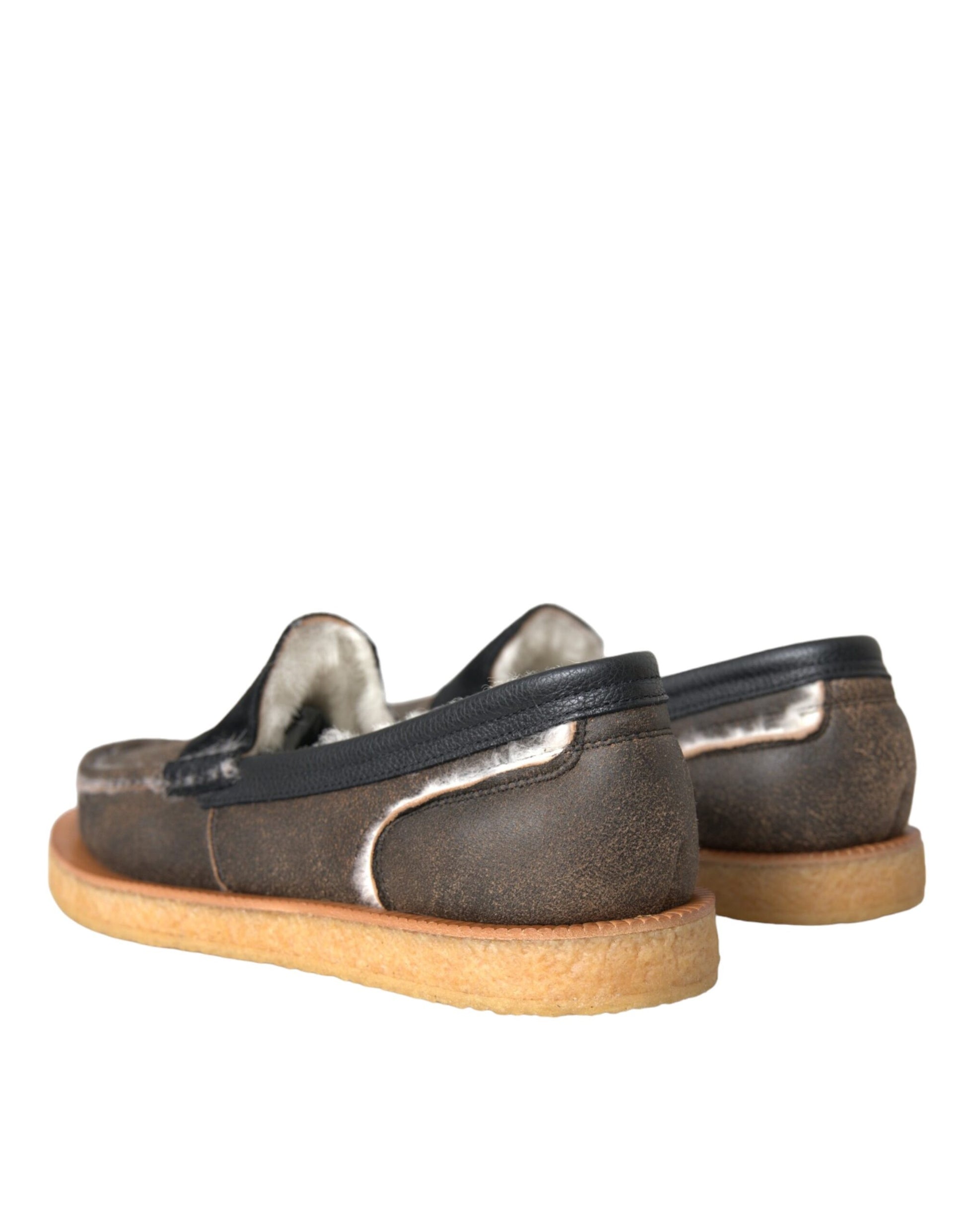 Pair of brown shoes with white soles