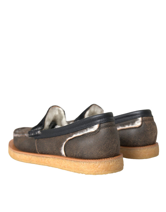 Pair of brown shoes with white soles