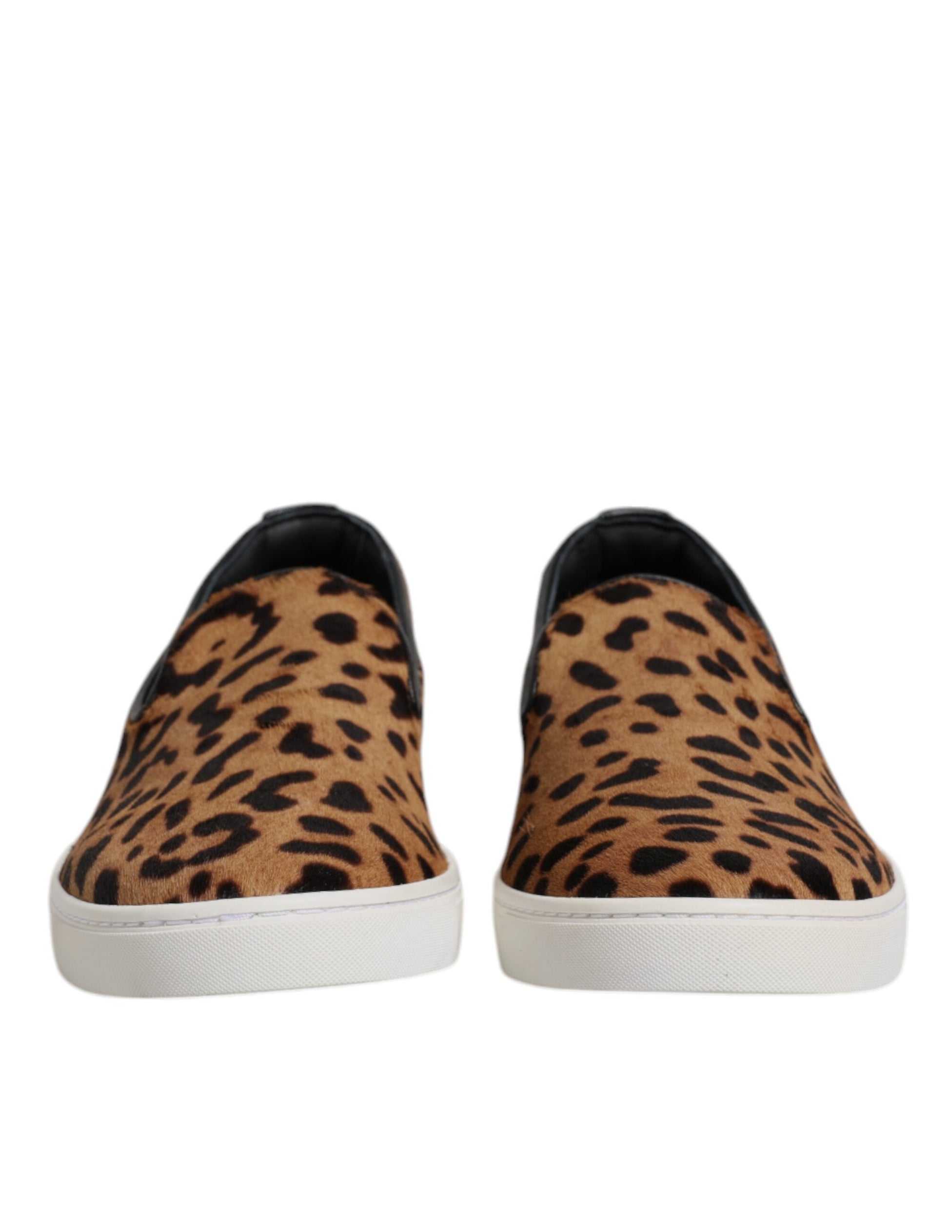Pair of women's slip on shoes with animal print design