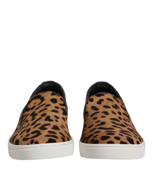 Pair of women's slip on shoes with animal print design