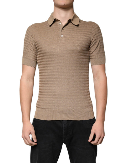 Men's short sleeve polo shirt in brown knit fabric