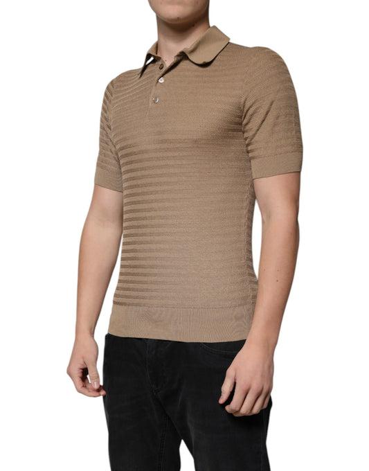 Man wearing brown polo shirt