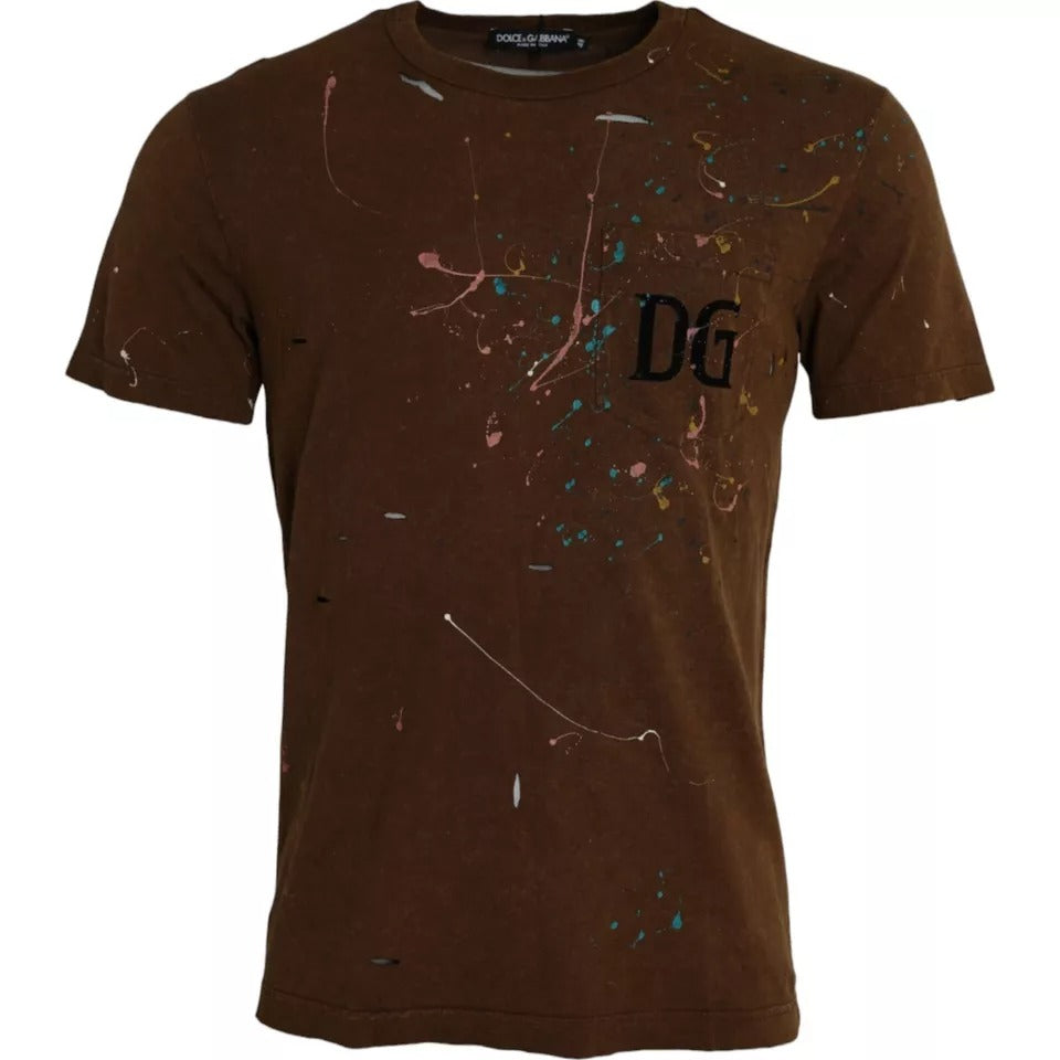 Brown shirt with splattered paint design