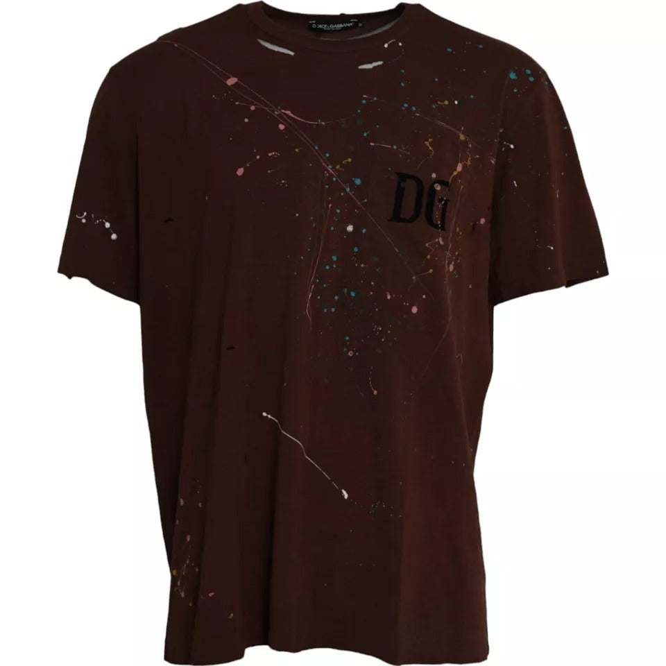Brown t-shirt with splattered paint design