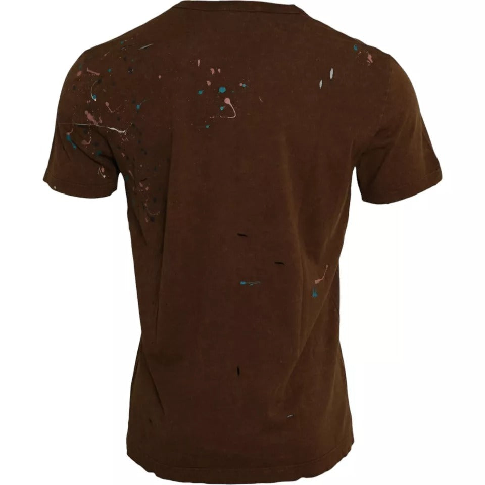 Brown shirt with paint splatters on back