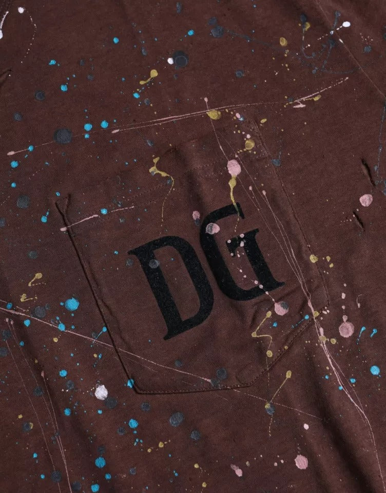 Brown shirt with pink and blue spots