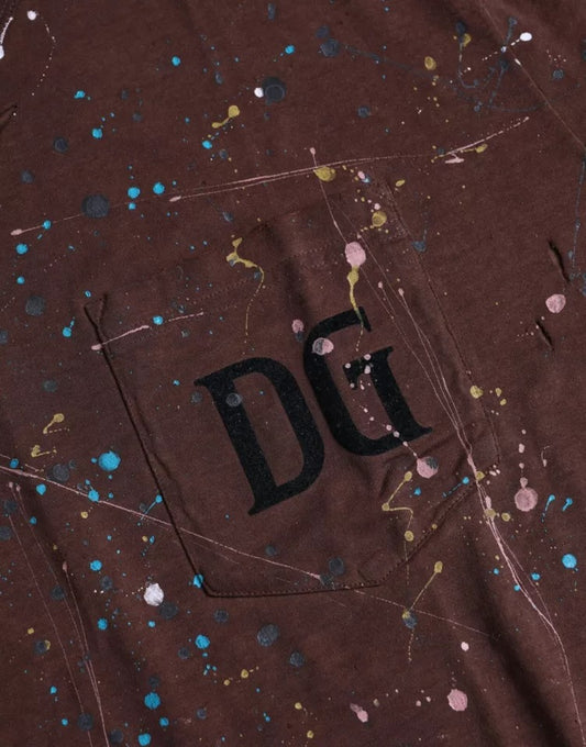 Brown shirt with pink and blue spots