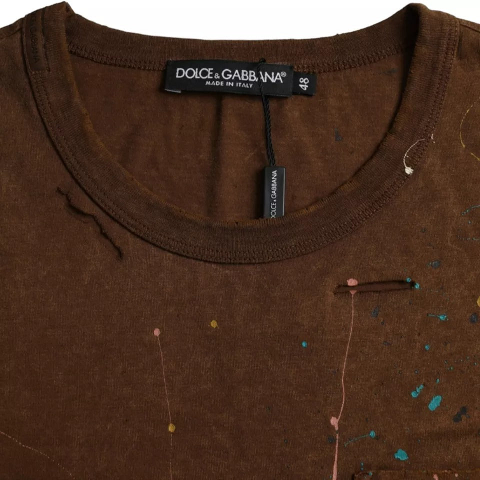 Brown shirt with paint splatters on front
