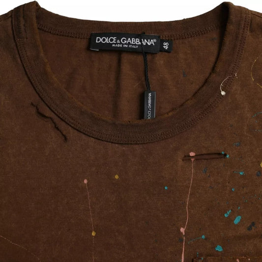 Brown shirt with paint splatters on front