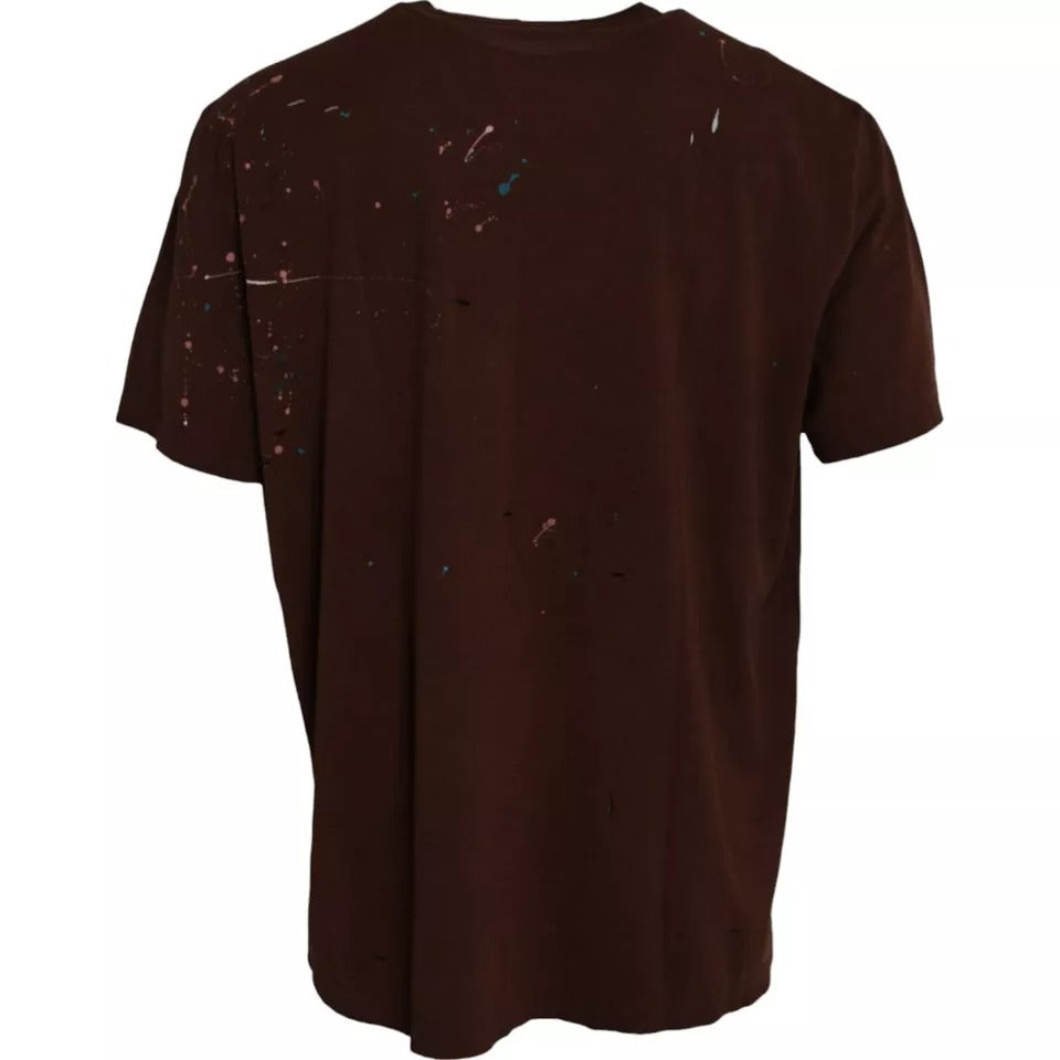 Brown t-shirt with paint splatters on back
