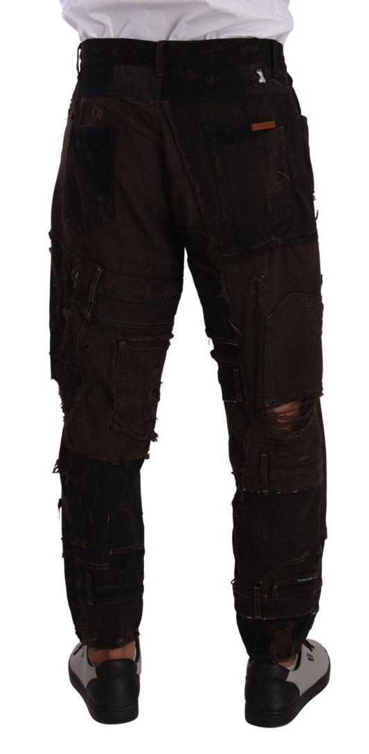 Pair of brown distressed jeans
