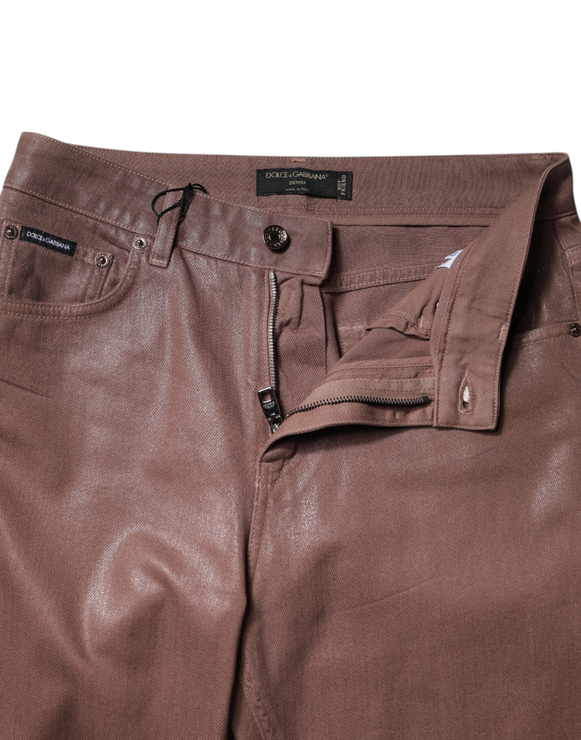 Brown leather pants with zippered pockets