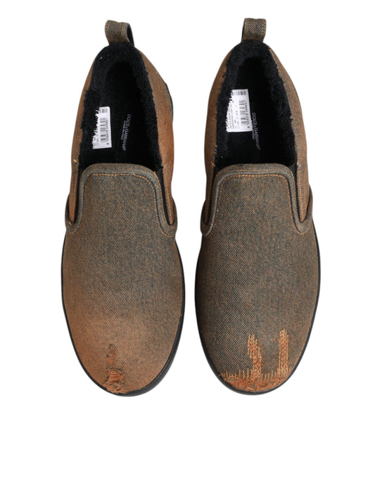 Pair of brown loafers with white soles