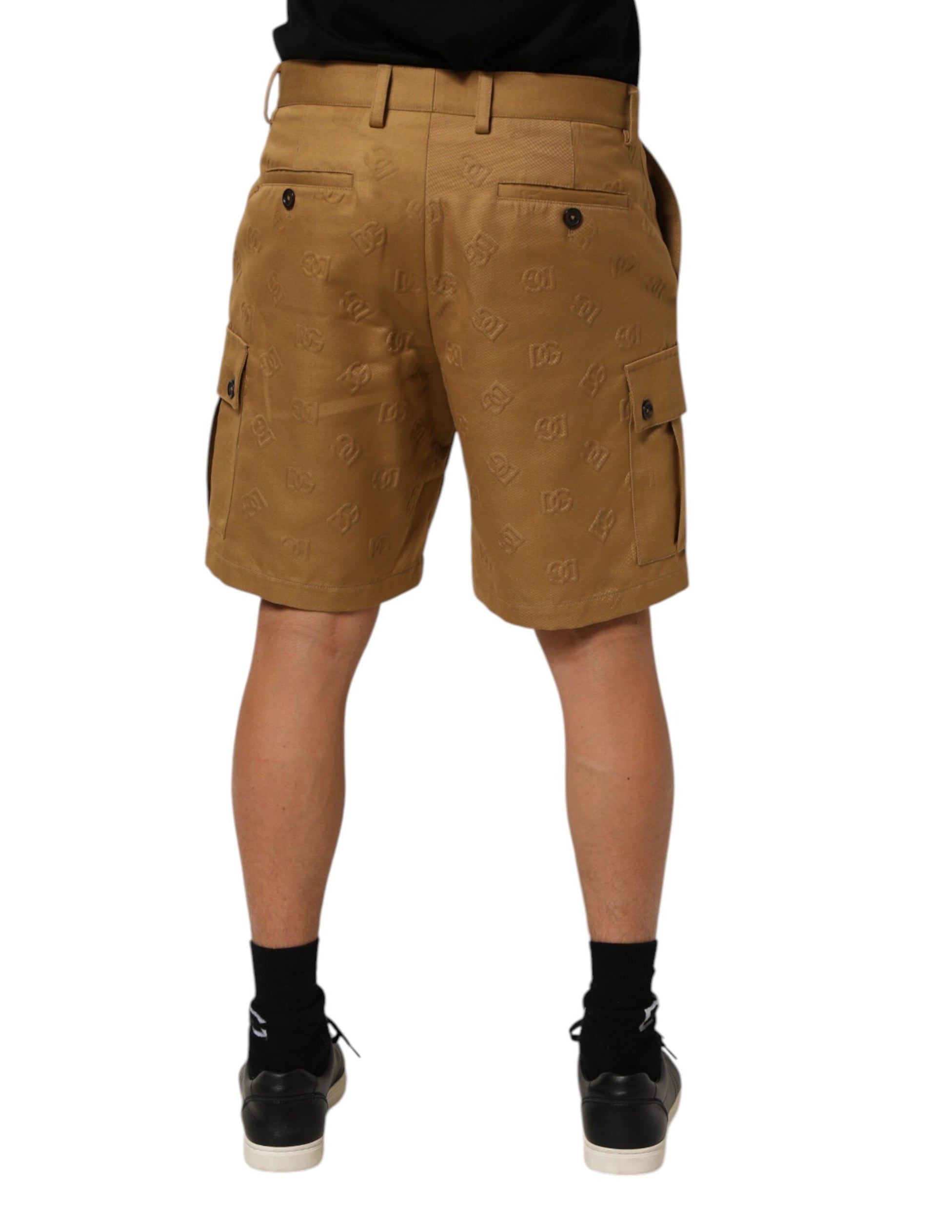 Brown cargo shorts with pockets on a mannequin