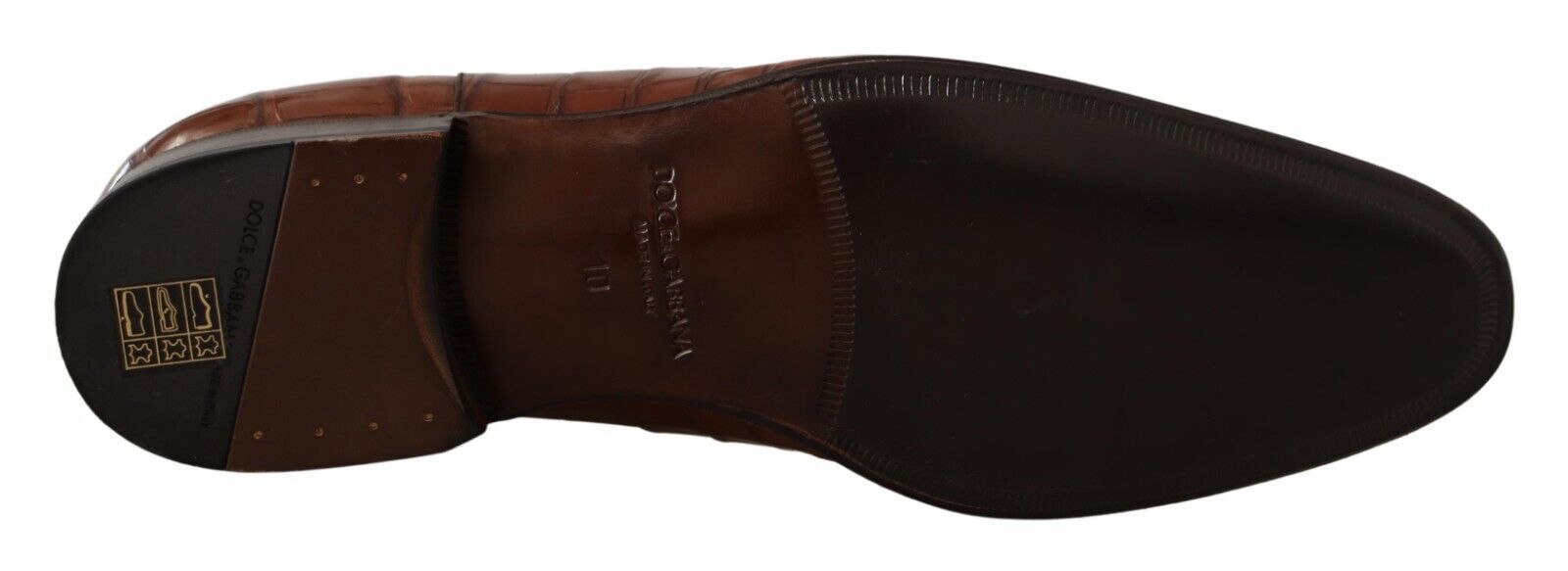 Brown leather shoe with a logo on the side