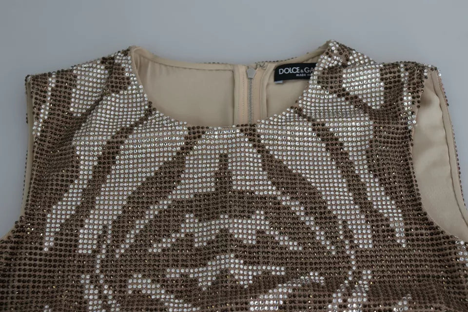 A brown crystal embellished dress with a zebra print design and silver accents