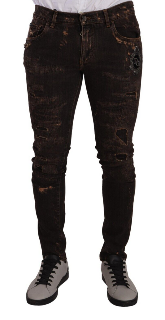 Pair of brown distressed jeans