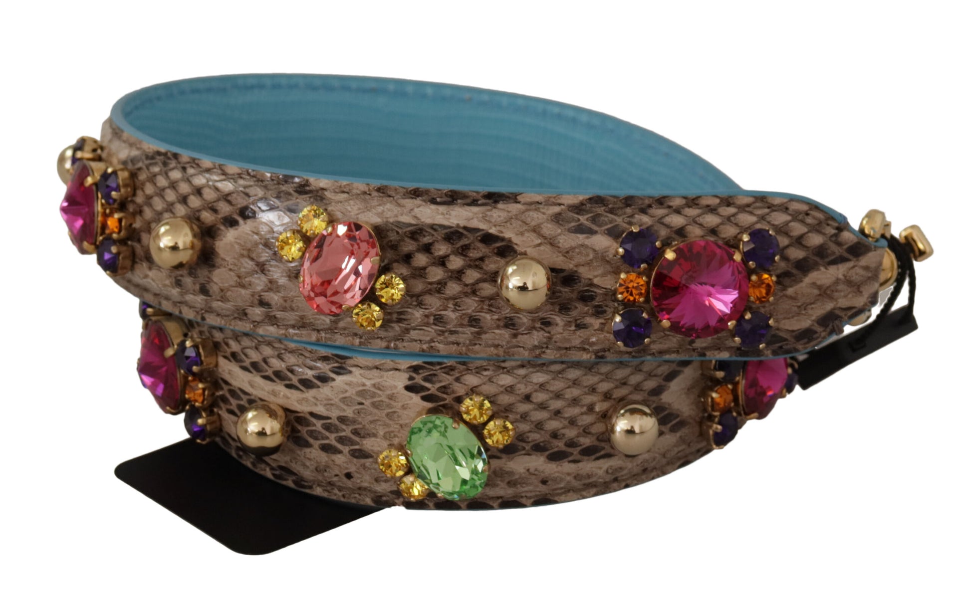 Blue belt with snake skin pattern and colorful jewels