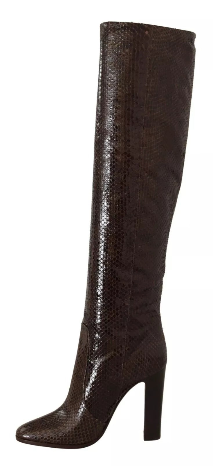 Tall brown leather boot with heel