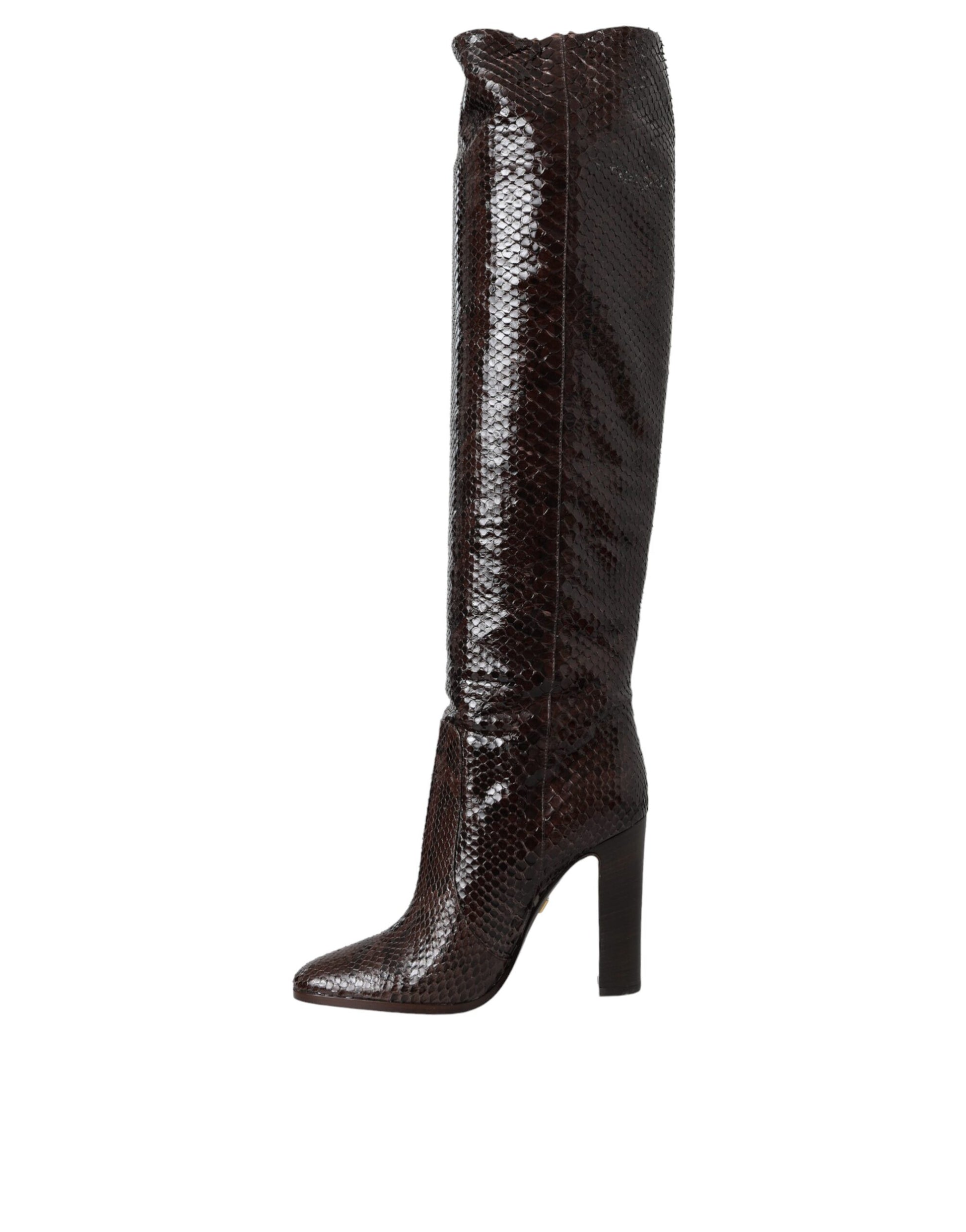Tall brown leather boot with heel