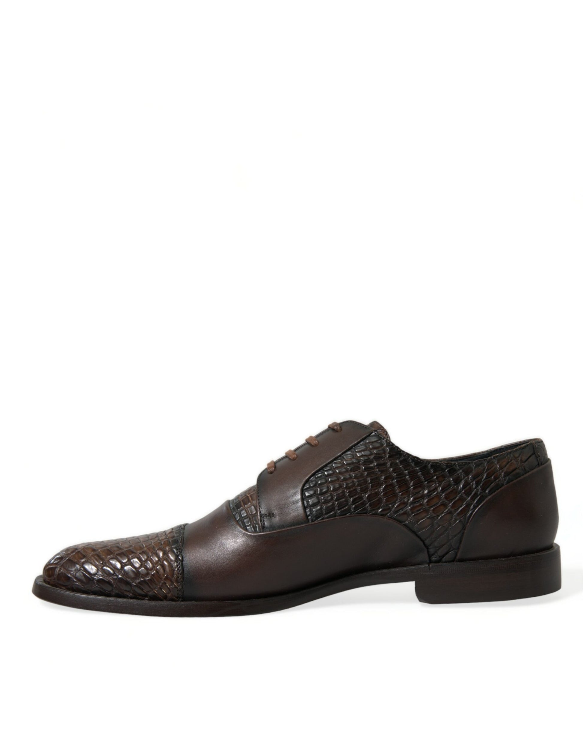 Brown leather dress shoe with laces and a small heel