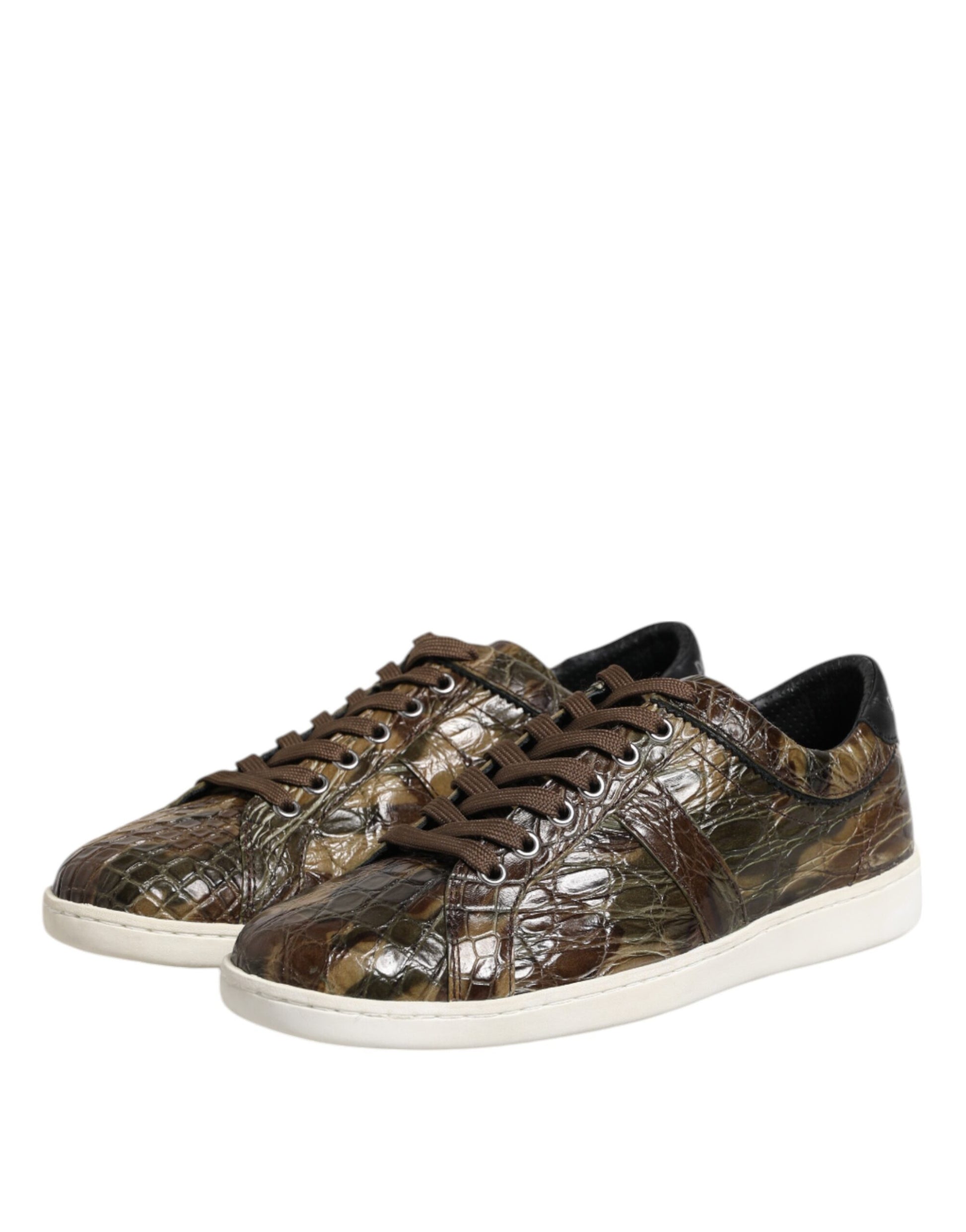 Brown sneakers with a crocodile skin pattern on the side