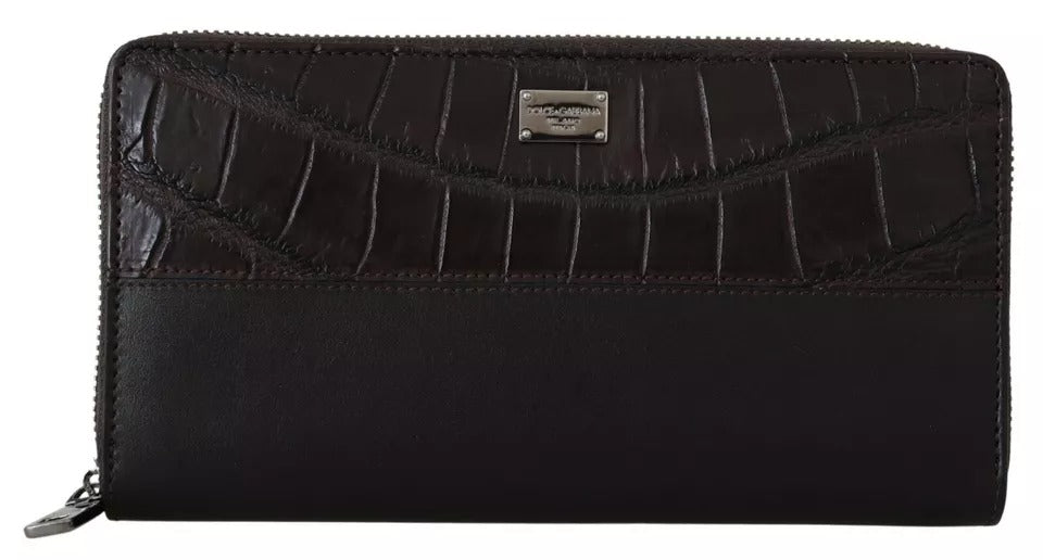 Black leather wallet with zipper closure