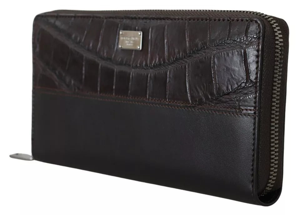 Brown leather wallet with zipper closure
