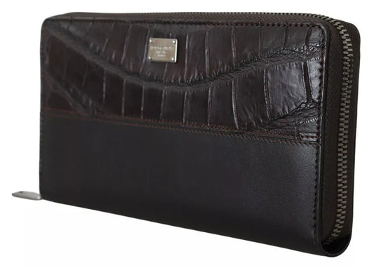 Brown leather wallet with zipper closure