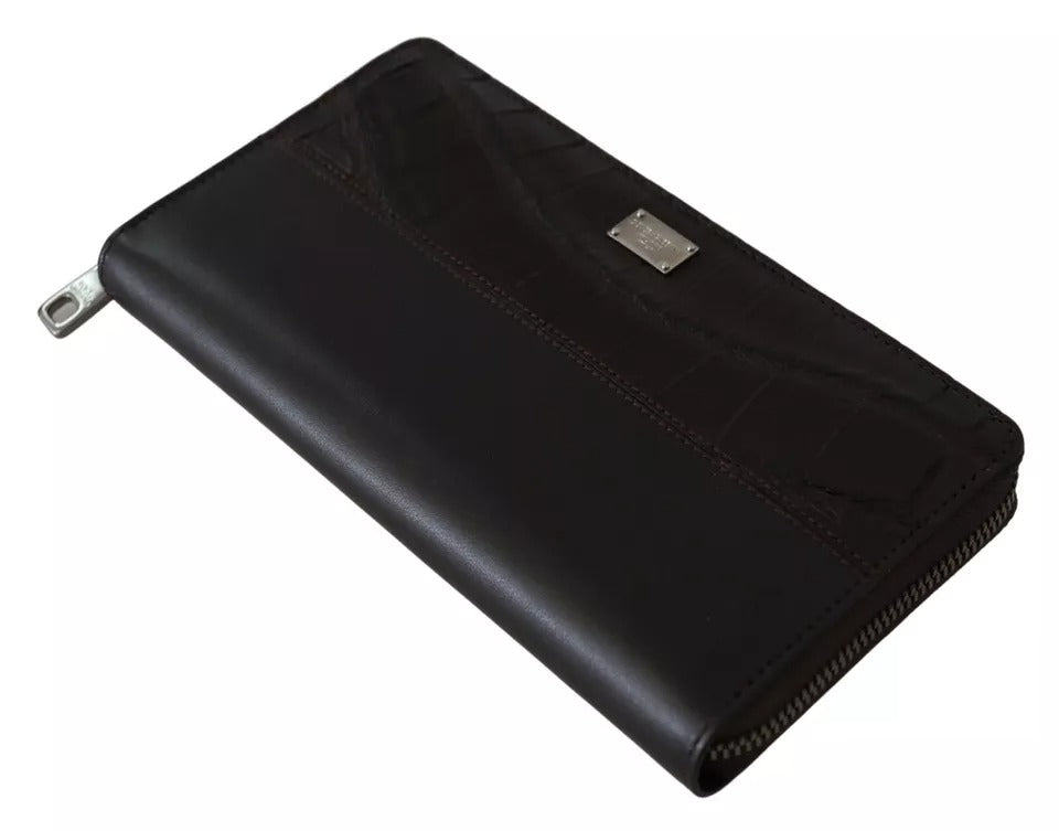 Black leather wallet with silver zipper pull