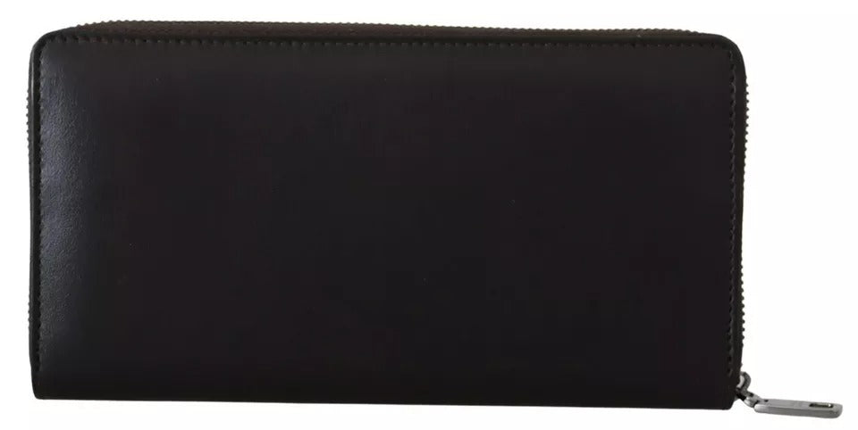 Black leather wallet with zipper closure