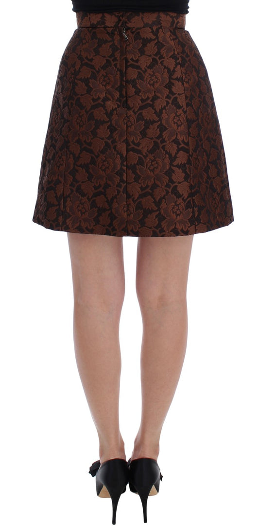 Brown patterned skirt worn by a model