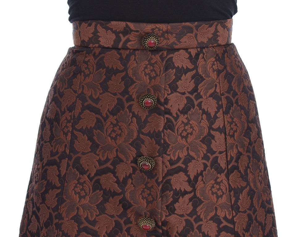Brown floral patterned skirt with red buttons