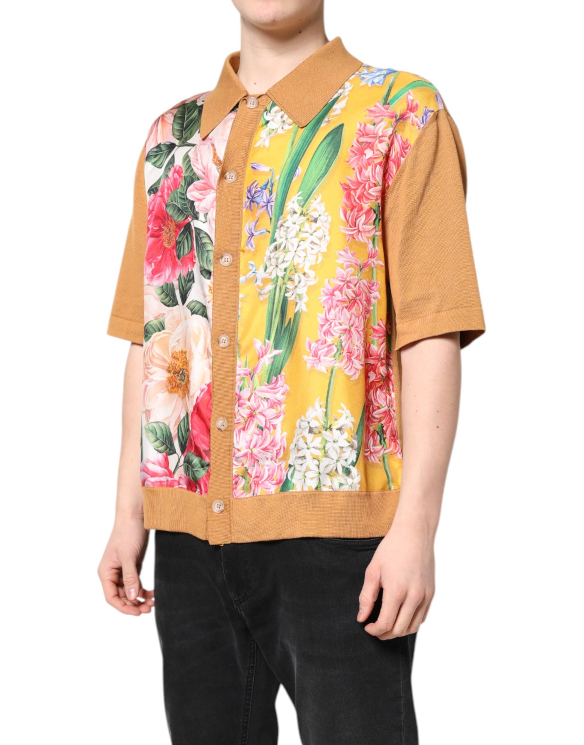 Man wearing a colorful floral shirt