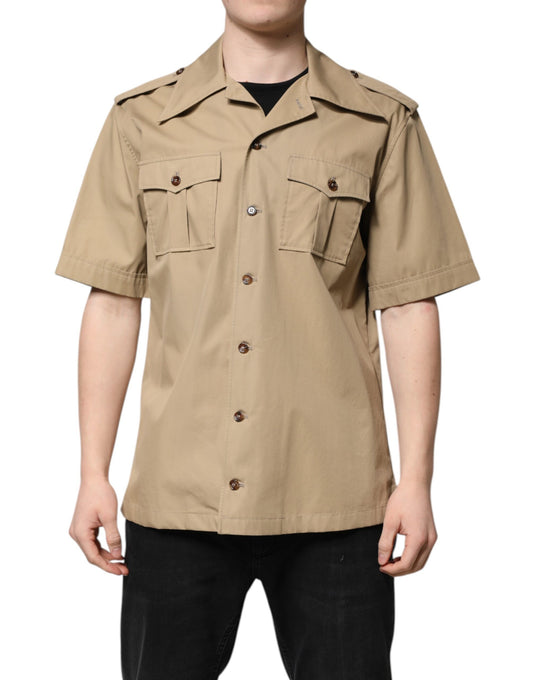 Tan cotton shirt with buttons on front