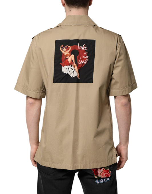 Tan jacket with embroidered design on back