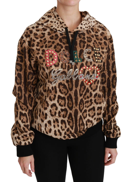 Leopard print hoodie with sequins on front